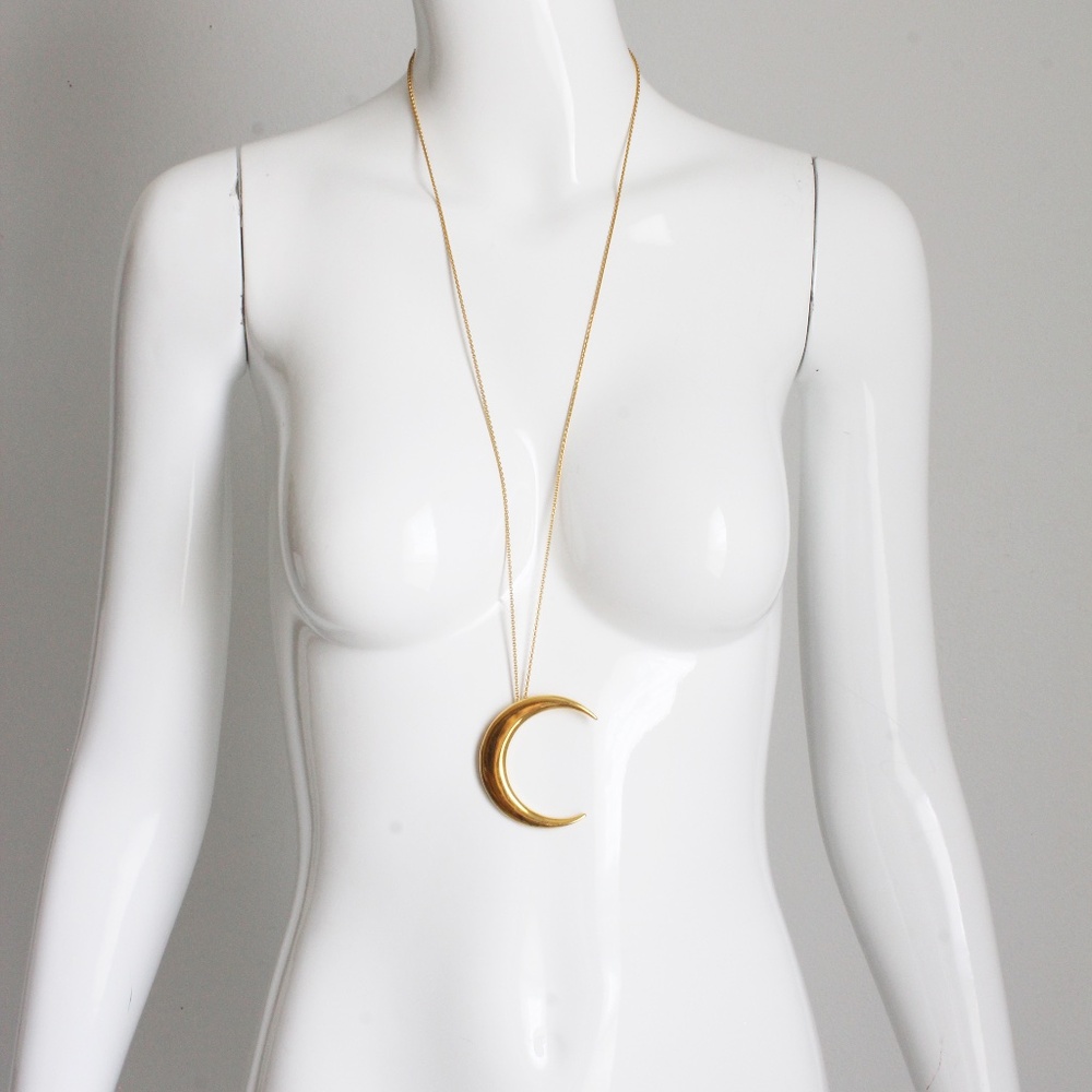 Saint Laurent Crescent Moon Pendant Necklace Oversized Gold Metal Chain VGC - Picture 5 of 13
